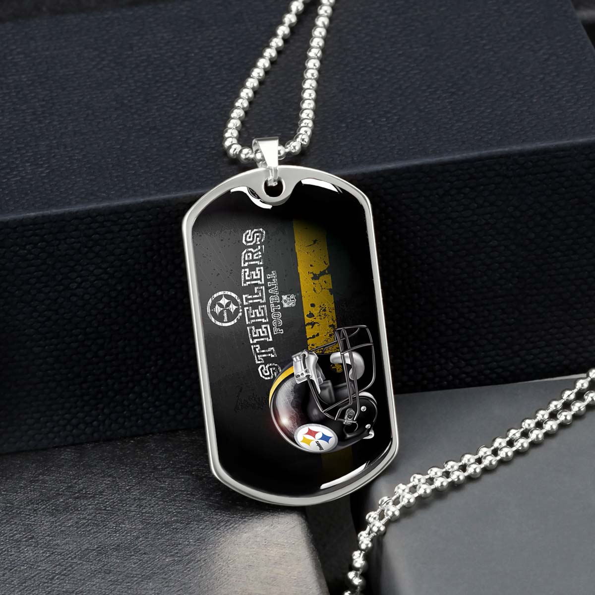 American Football - AFD037 - Pittsburgh Steelers The Heart Of Football - American Football Dog Tag - Military Ball Chain - Luxury Dog Tag