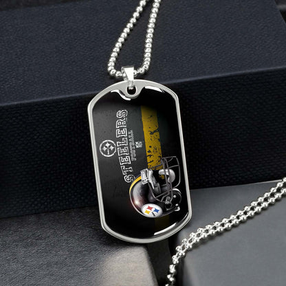 American Football - AFD037 - Pittsburgh Steelers The Heart Of Football - American Football Dog Tag - Military Ball Chain - Luxury Dog Tag