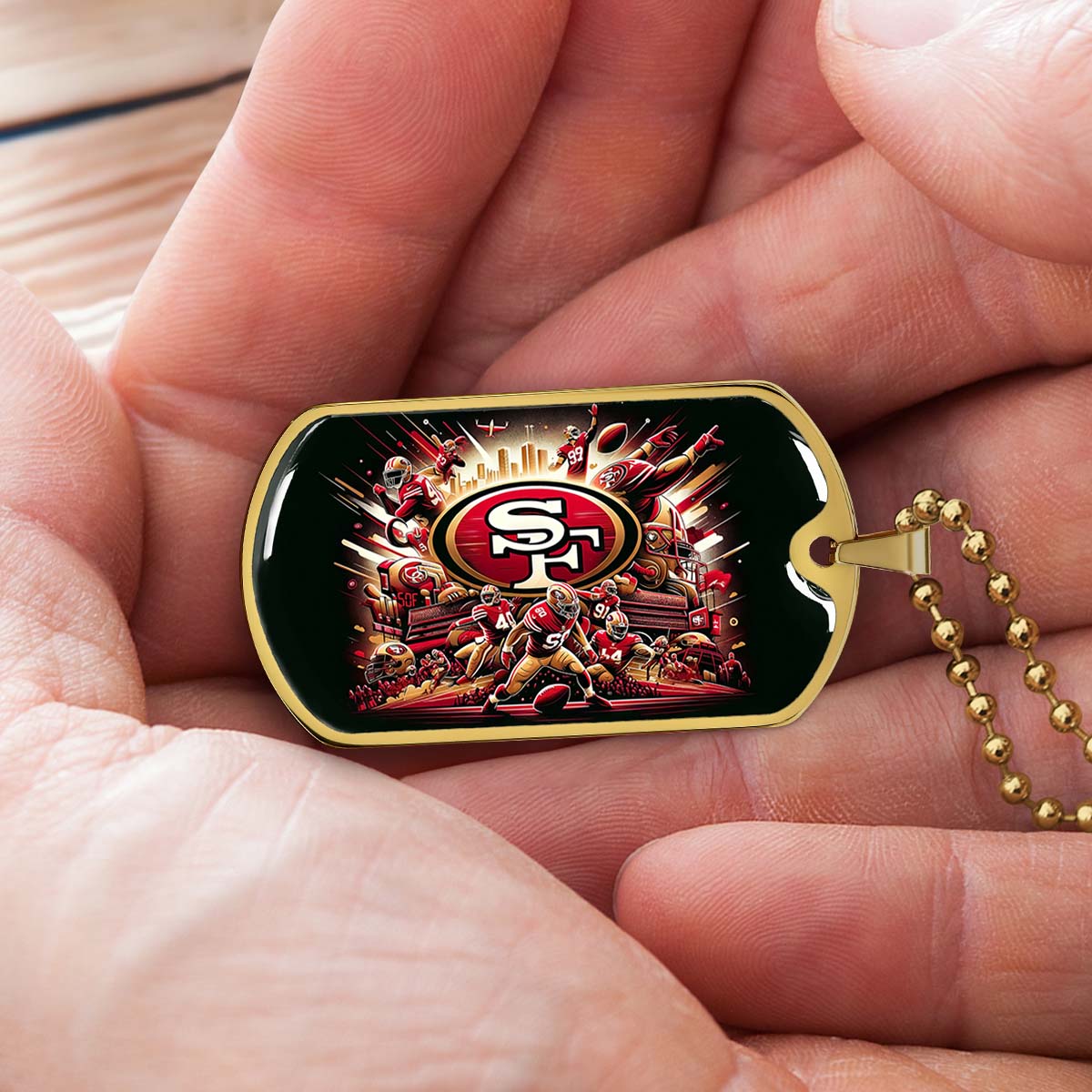 American Football - AFD038 - San Francisco 49ers Epic Super Bowl Team - American Football Dog Tag - Military Ball Chain - Luxury Dog Tag