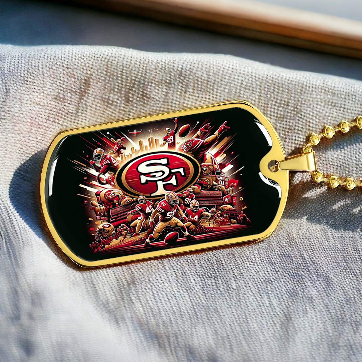 American Football - AFD038 - San Francisco 49ers Epic Super Bowl Team - American Football Dog Tag - Military Ball Chain - Luxury Dog Tag