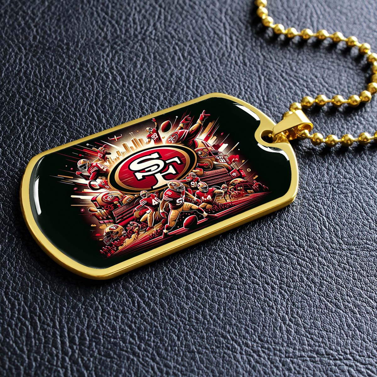 American Football - AFD038 - San Francisco 49ers Epic Super Bowl Team - American Football Dog Tag - Military Ball Chain - Luxury Dog Tag