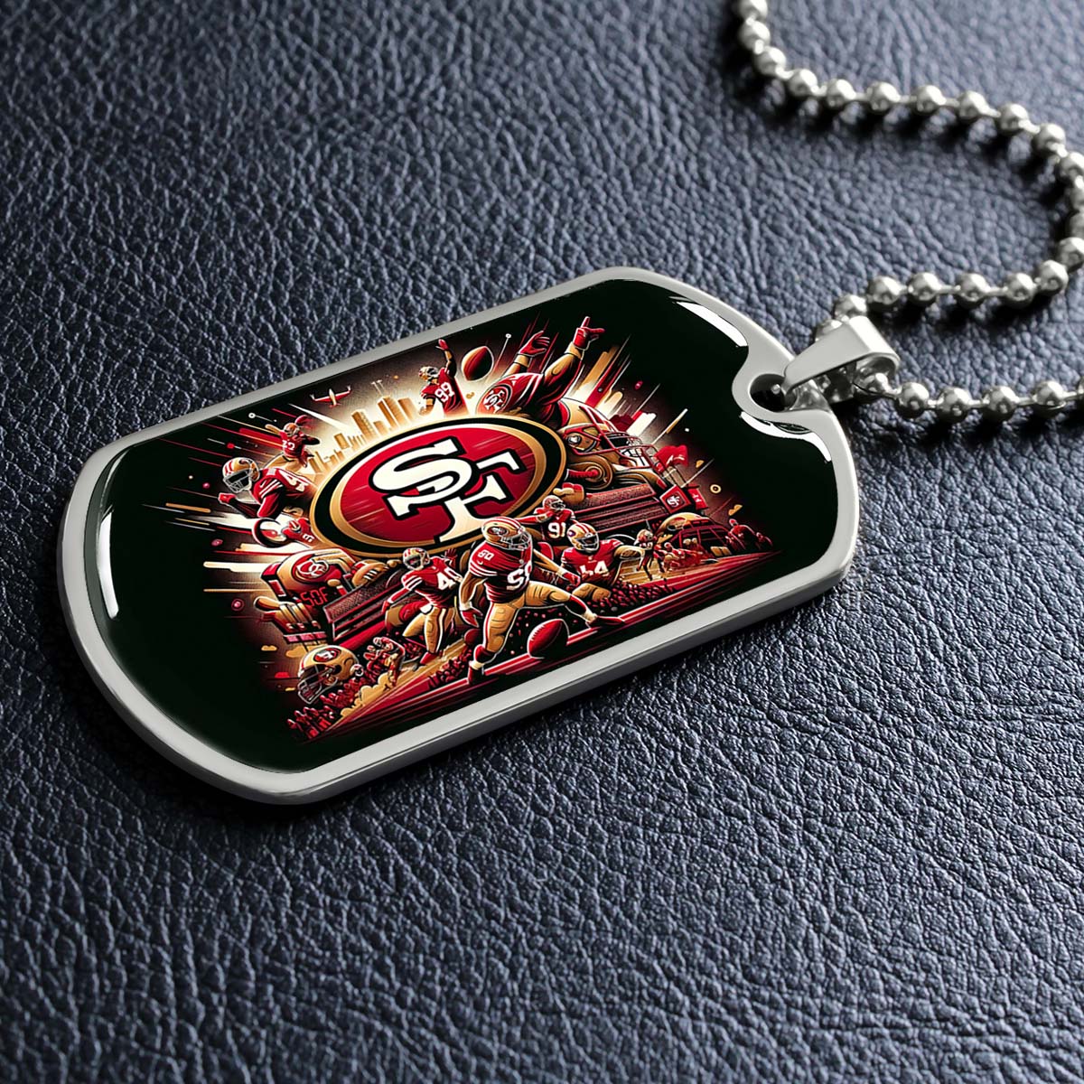 American Football - AFD038 - San Francisco 49ers Epic Super Bowl Team - American Football Dog Tag - Military Ball Chain - Luxury Dog Tag