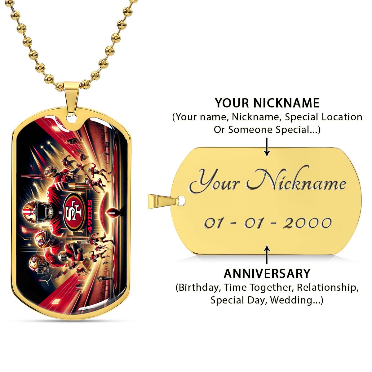 American Football - AFD042 - San Francisco 49ers NFL Super Bowl - American Football Dog Tag - Military Ball Chain - Luxury Dog Tag