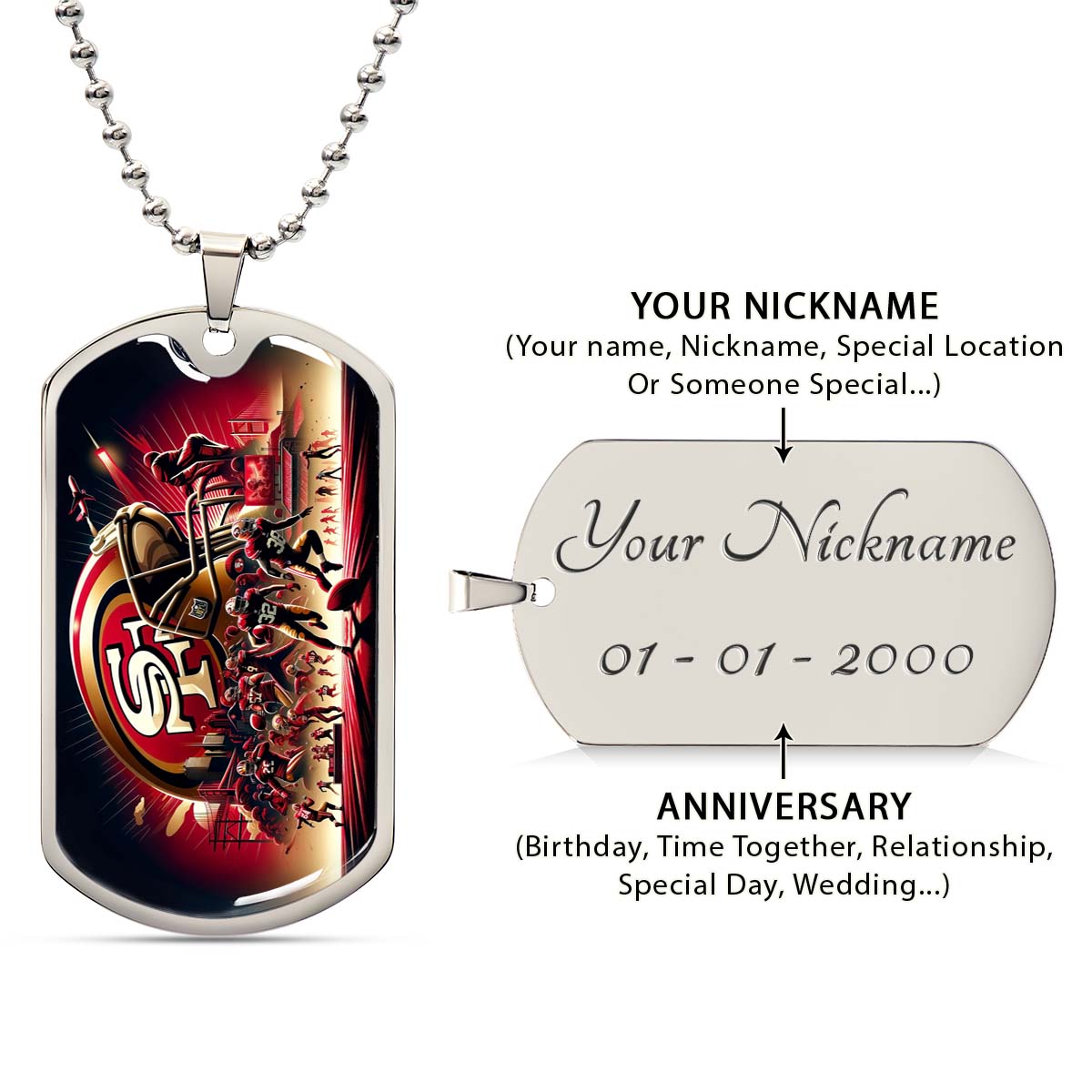American Football - AFD043 - San Francisco 49ers NFL Super Bowl Spirit - American Football Dog Tag - Military Ball Chain - Luxury Dog Tag