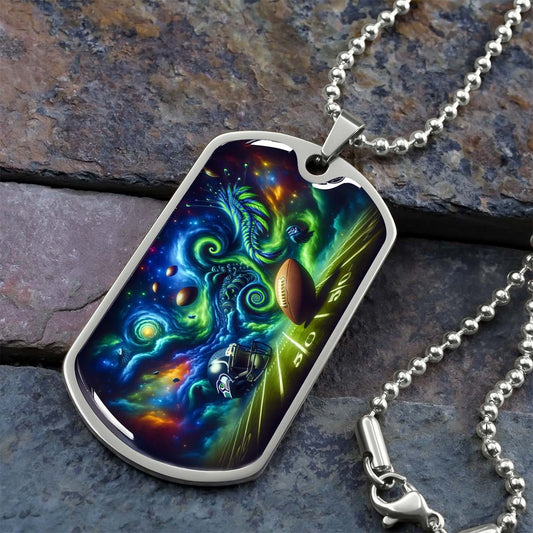 American Football - AFD044 - Seattle Seahawks Cosmic Touchdown - American Football Dog Tag - Military Ball Chain - Luxury Dog Tag