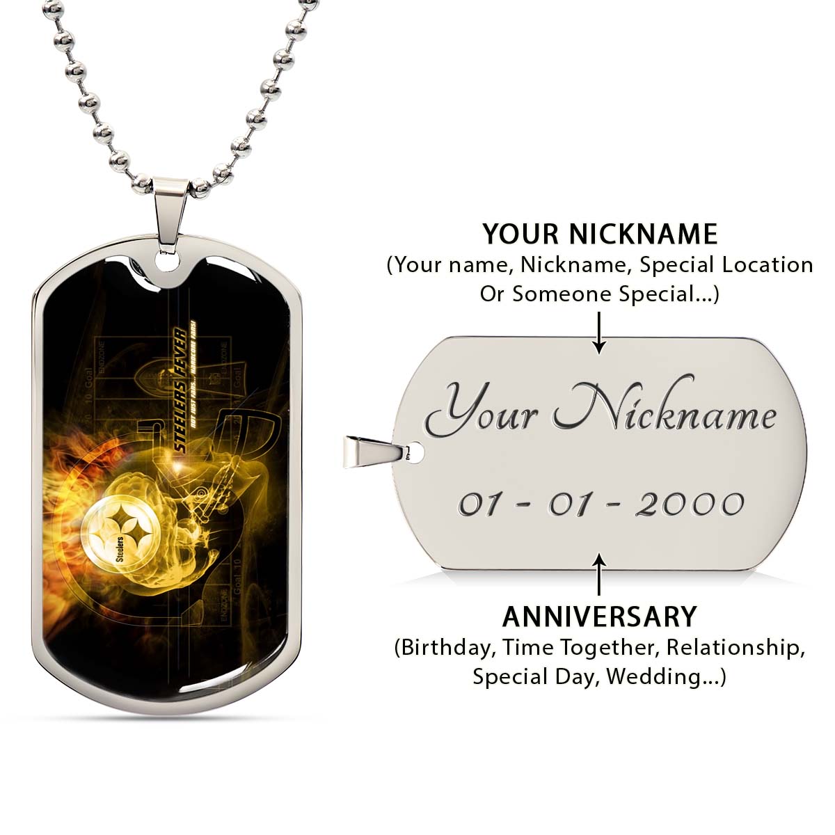 American Football - AFD046 - Steelers Fever A Passion for Pittsburgh Sports - American Football Dog Tag - Military Ball Chain - Luxury Dog Tag