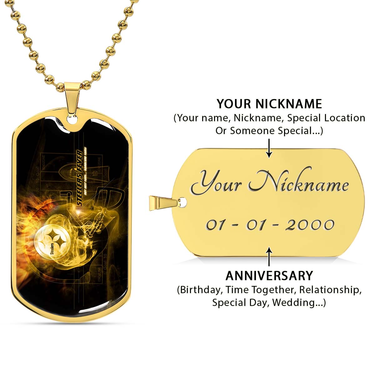 American Football - AFD046 - Steelers Fever A Passion for Pittsburgh Sports - American Football Dog Tag - Military Ball Chain - Luxury Dog Tag