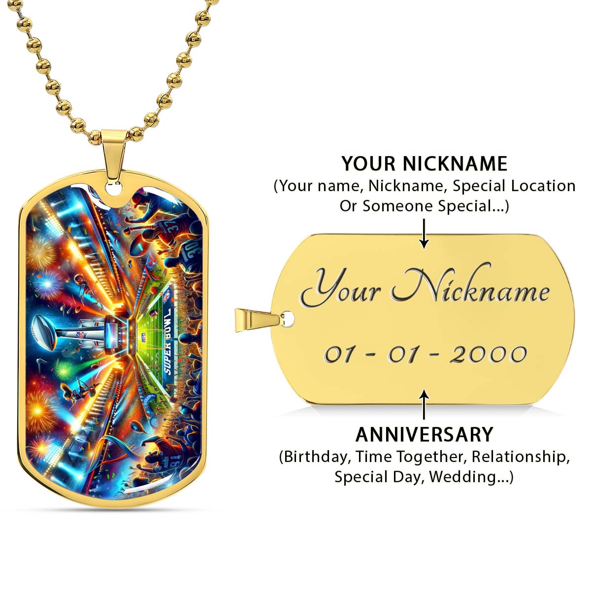 American Football - AFD047 - Super Bowl Football Race For The NFL Trophy - American Football Dog Tag - Military Ball Chain - Luxury Dog Tag