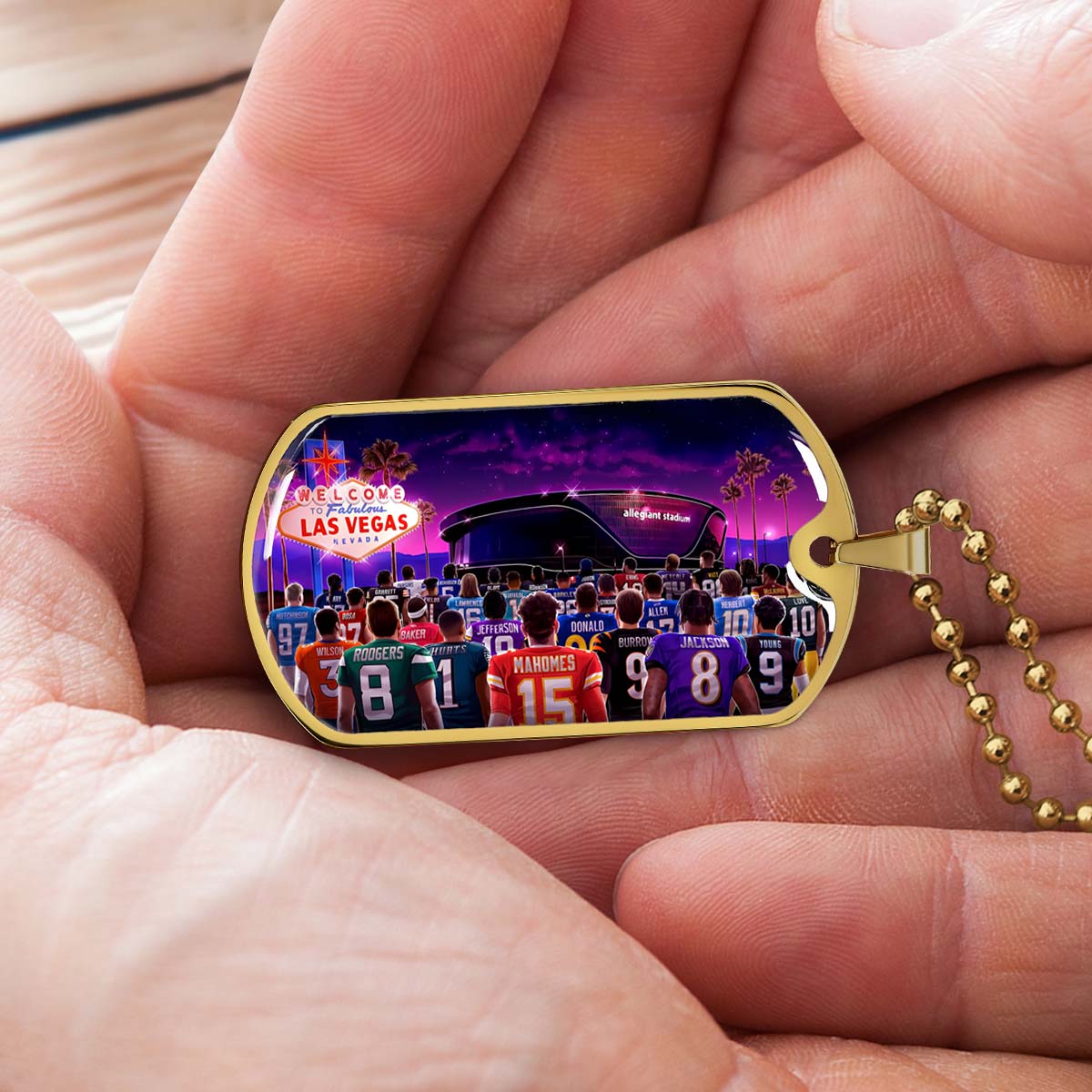 American Football - AFD048 - Super Bowl - NFL Stars & Las Vegas Stadium - American Football Dog Tag - Military Ball Chain - Luxury Dog Tag