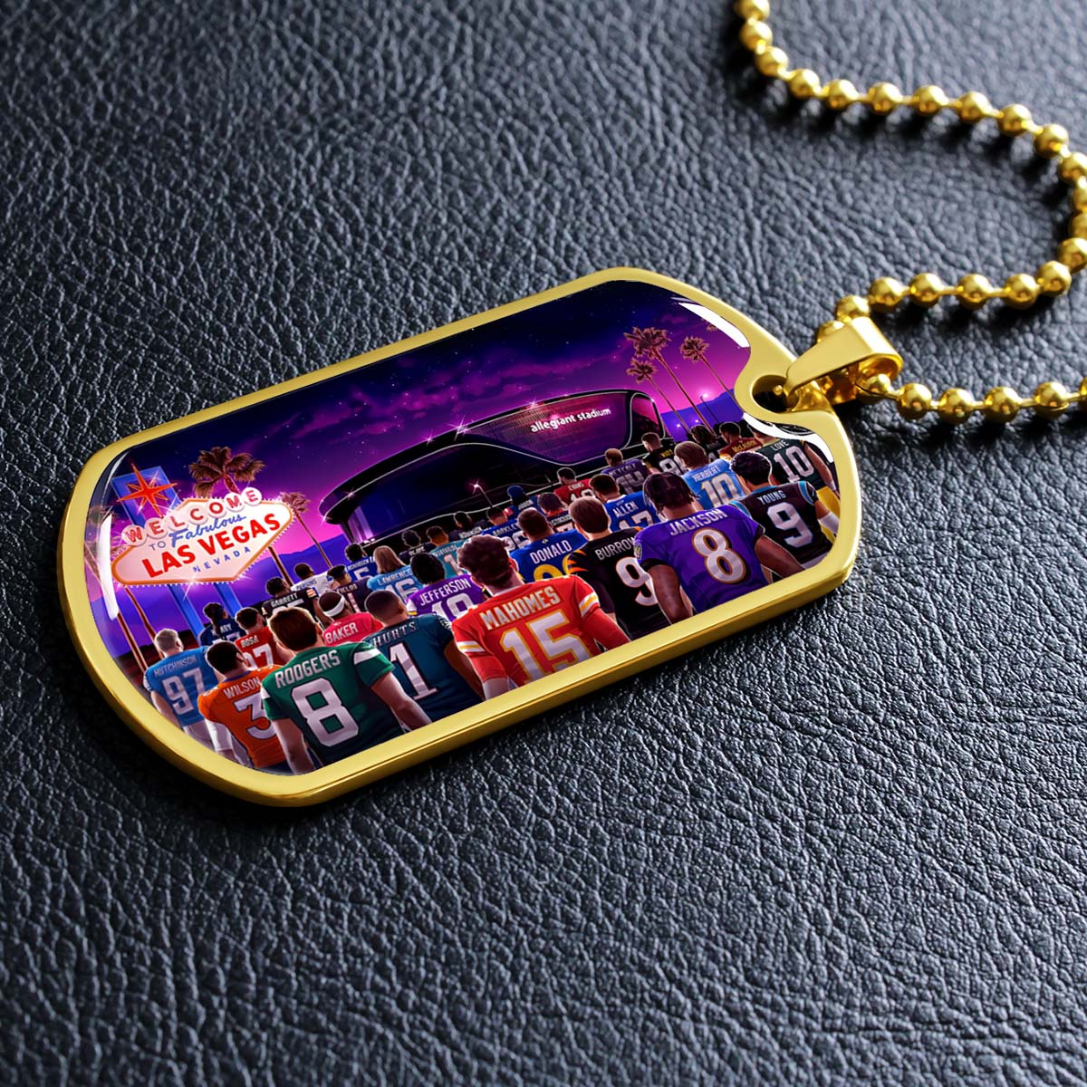 American Football - AFD048 - Super Bowl - NFL Stars & Las Vegas Stadium - American Football Dog Tag - Military Ball Chain - Luxury Dog Tag