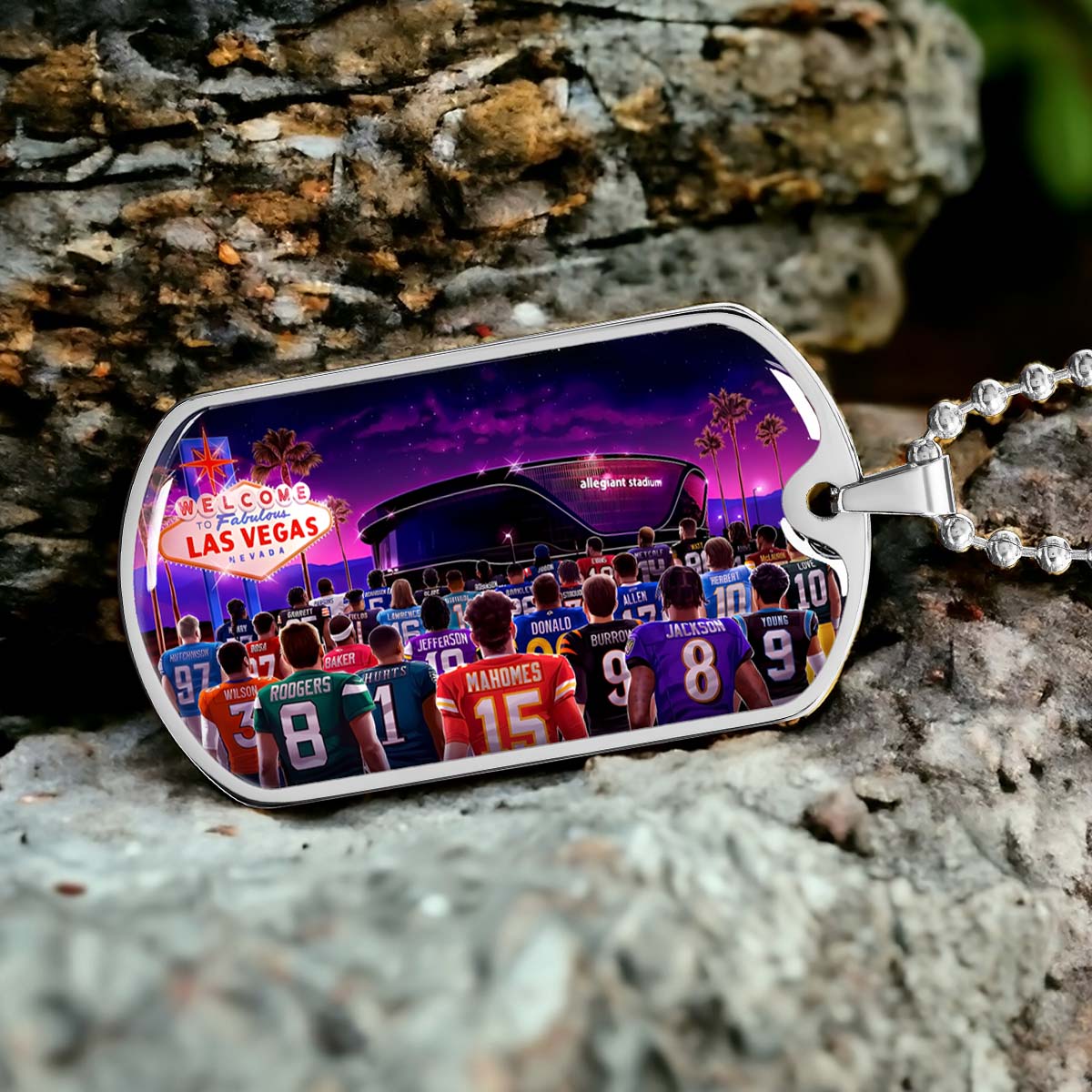 American Football - AFD048 - Super Bowl - NFL Stars & Las Vegas Stadium - American Football Dog Tag - Military Ball Chain - Luxury Dog Tag