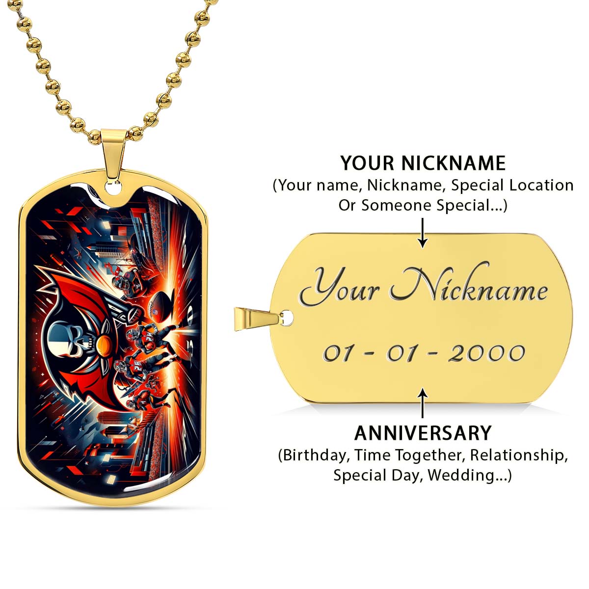 American Football - AFD051 - Tampa Bay Buccaneers Super Bowl Spirit - American Football Dog Tag - Military Ball Chain - Luxury Dog Tag