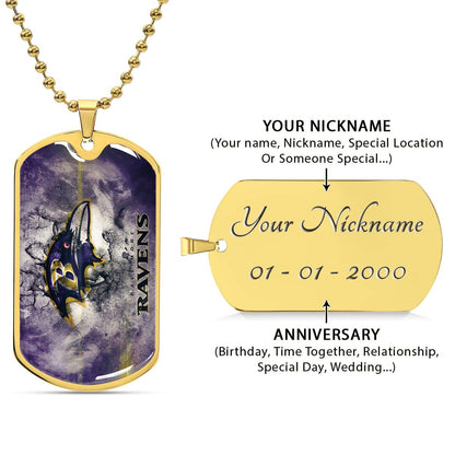 American Football - AFD054 - Baltimore Ravens - NFL Football Team - American Football Dog Tag - Military Ball Chain - Luxury Dog Tag