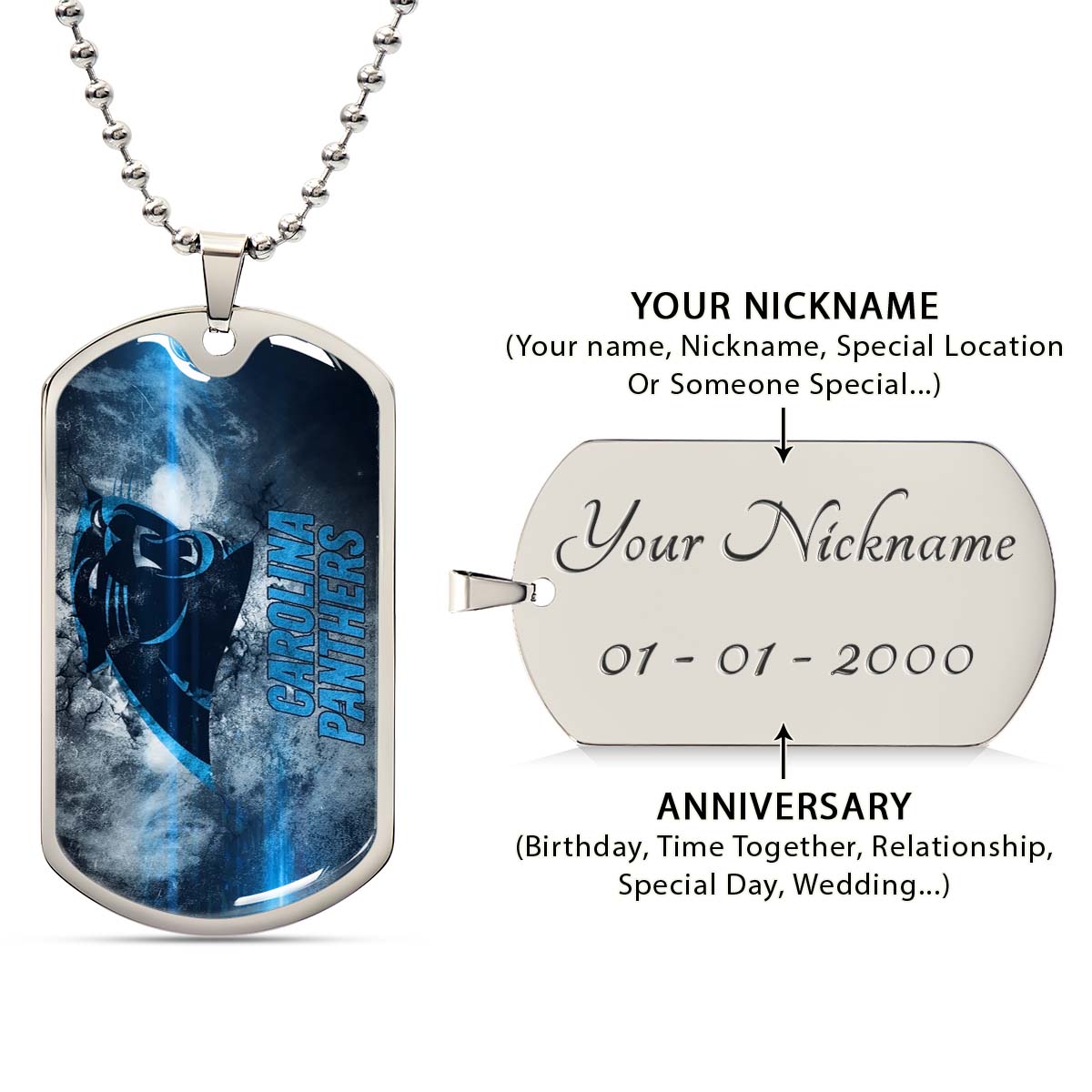 American Football - AFD056 - Carolina Panthers - NFL Football Team - American Football Dog Tag - Military Ball Chain - Luxury Dog Tag