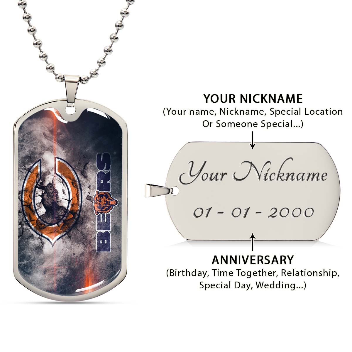 American Football - AFD057 - Chicago Bears - NFL Football Team - American Football Dog Tag - Military Ball Chain - Luxury Dog Tag