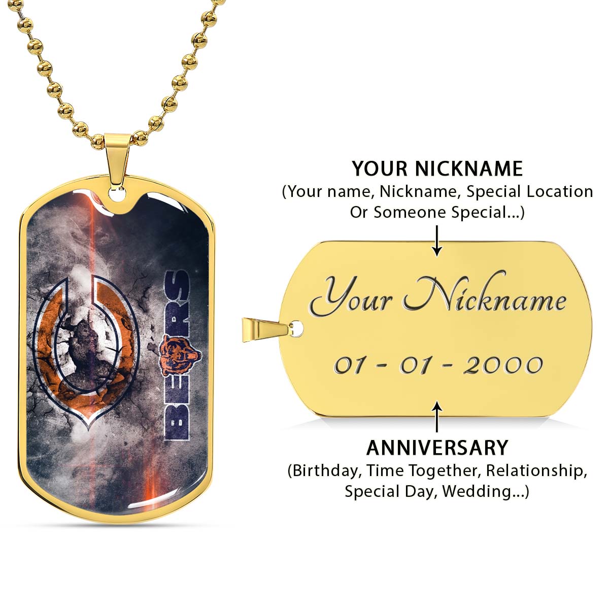 American Football - AFD057 - Chicago Bears - NFL Football Team - American Football Dog Tag - Military Ball Chain - Luxury Dog Tag