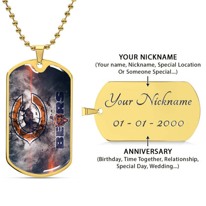 American Football - AFD057 - Chicago Bears - NFL Football Team - American Football Dog Tag - Military Ball Chain - Luxury Dog Tag