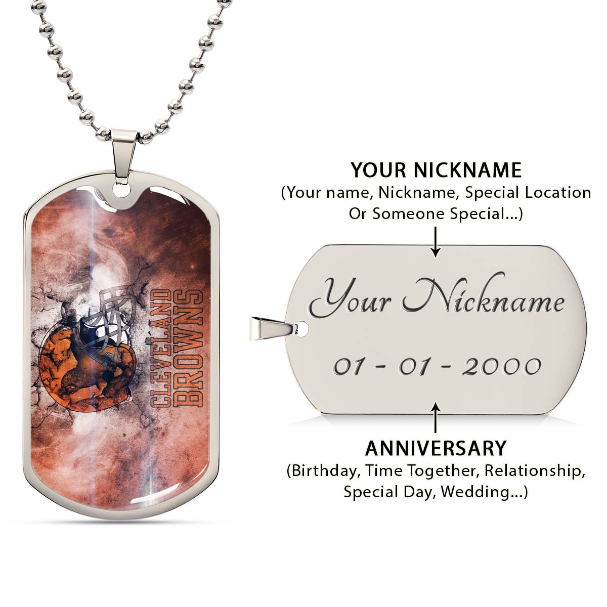 American Football - AFD059 - Cleveland Browns - NFL Football Team - American Football Dog Tag - Military Ball Chain - Luxury Dog Tag