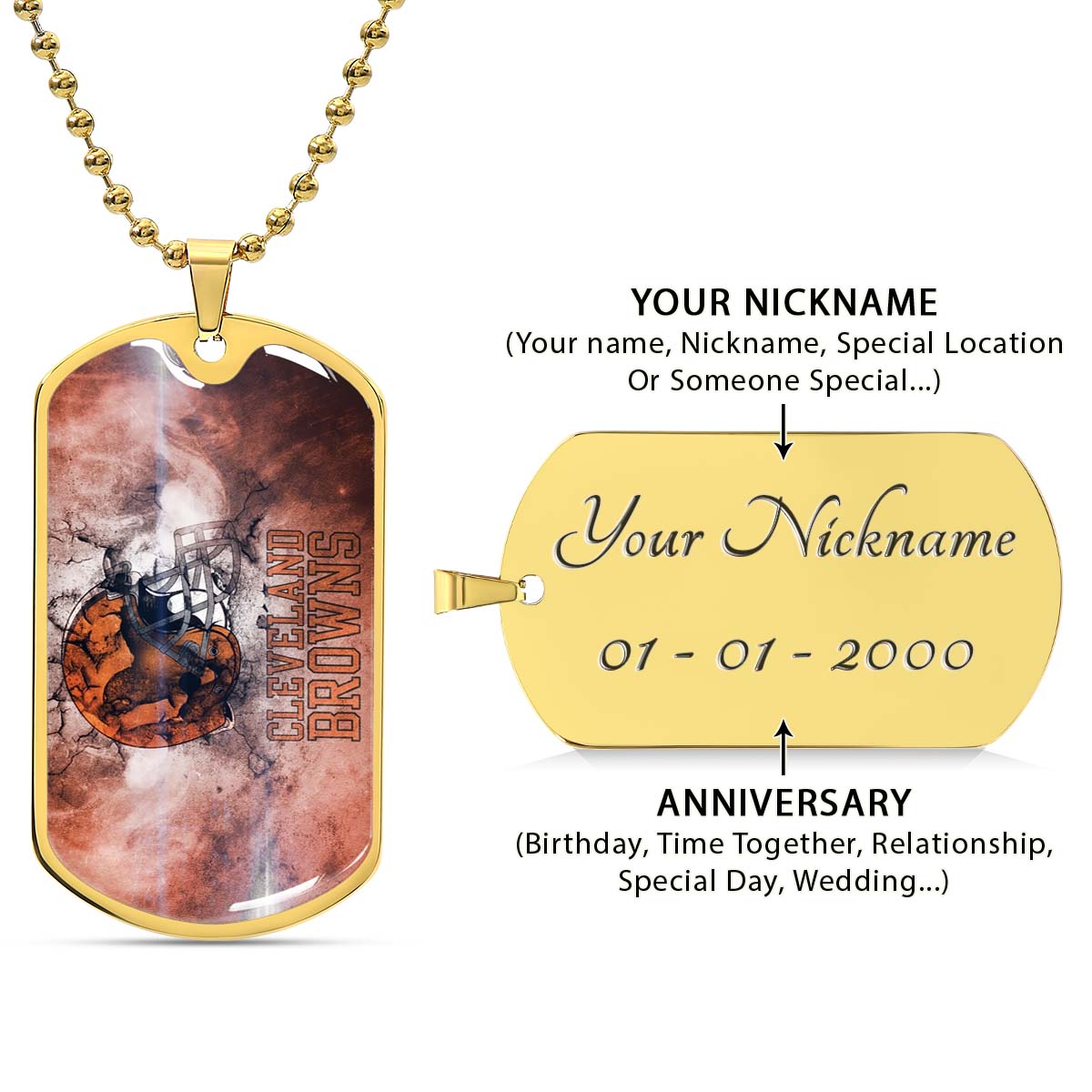 American Football - AFD059 - Cleveland Browns - NFL Football Team - American Football Dog Tag - Military Ball Chain - Luxury Dog Tag