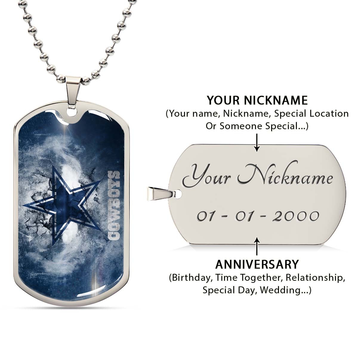 American Football - AFD060 - Dallas Cowboys - NFL Football Team - American Football Dog Tag - Military Ball Chain - Luxury Dog Tag