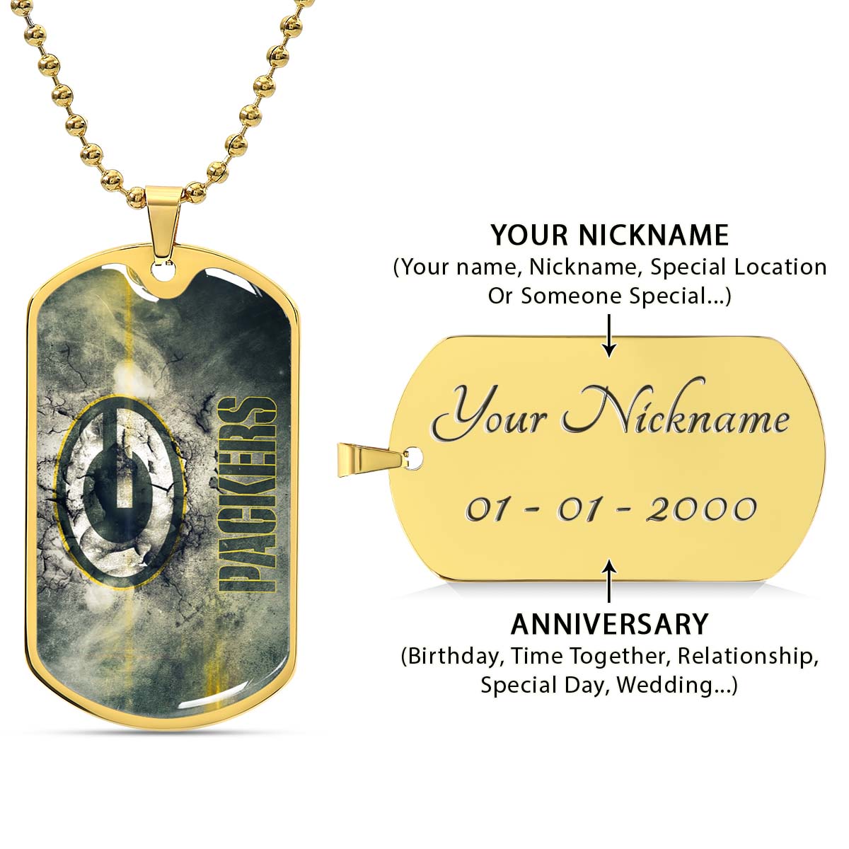 American Football - AFD063 - Green Bay Packers - NFL Football Team - American Football Dog Tag - Military Ball Chain - Luxury Dog Tag