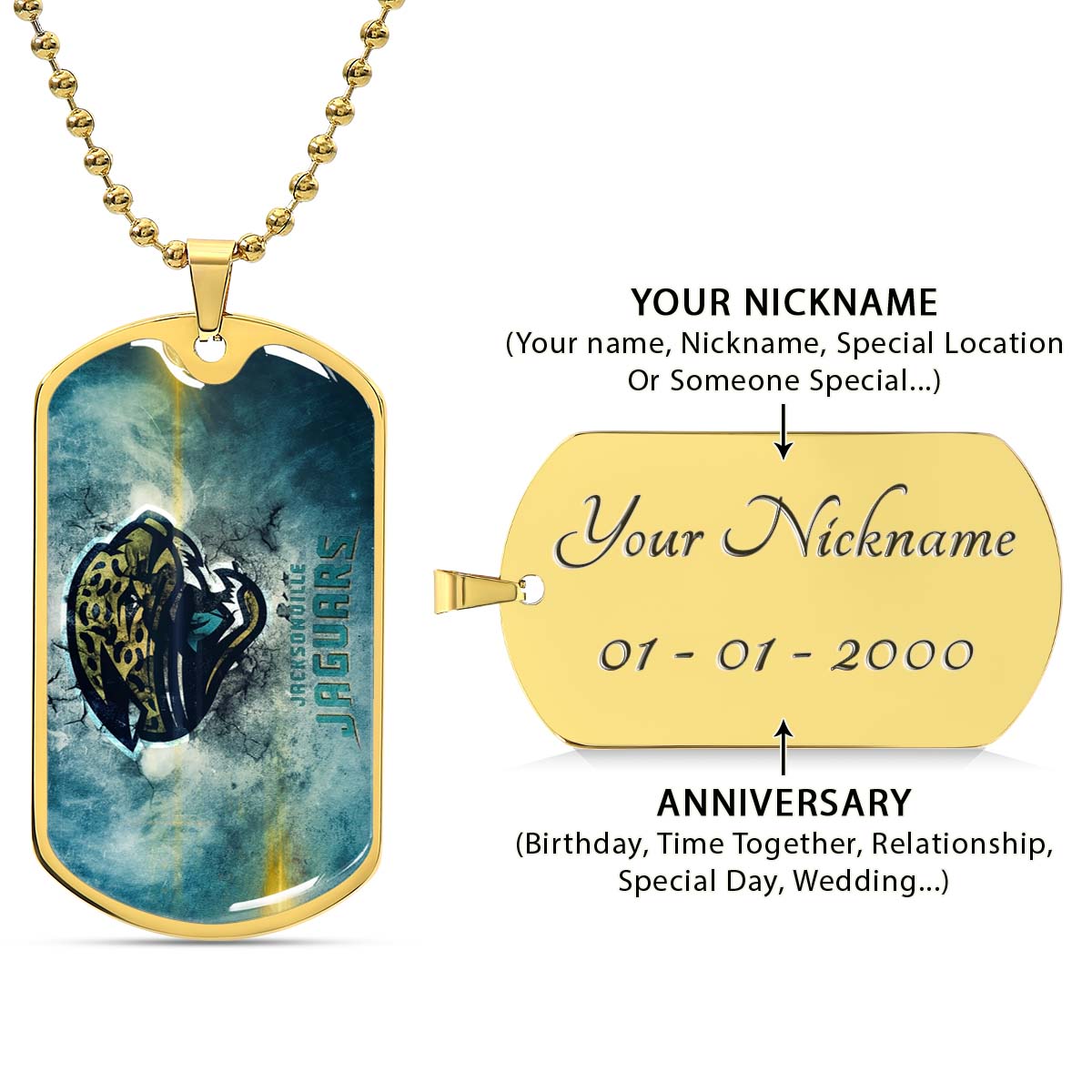 American Football - AFD066 - Jacksonville Jaguars - NFL Football Team - American Football Dog Tag - Military Ball Chain - Luxury Dog Tag