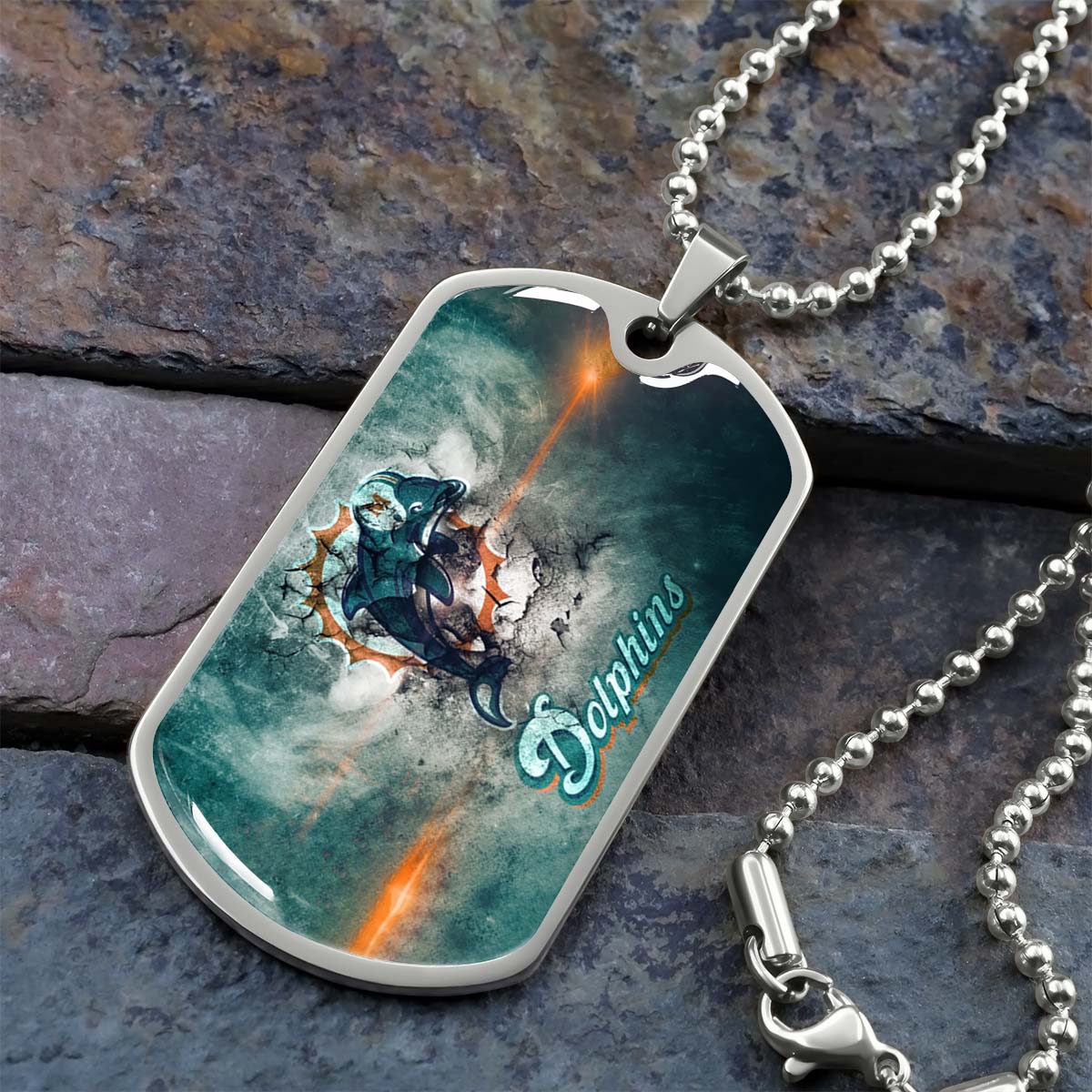 American Football - AFD068 - Miami Dolphins - NFL Football Team - American Football Dog Tag - Military Ball Chain - Luxury Dog Tag