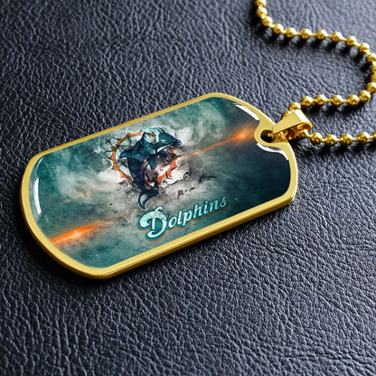 American Football - AFD068 - Miami Dolphins - NFL Football Team - American Football Dog Tag - Military Ball Chain - Luxury Dog Tag