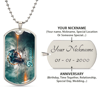 American Football - AFD068 - Miami Dolphins - NFL Football Team - American Football Dog Tag - Military Ball Chain - Luxury Dog Tag