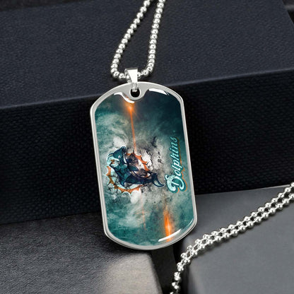 American Football - AFD068 - Miami Dolphins - NFL Football Team - American Football Dog Tag - Military Ball Chain - Luxury Dog Tag