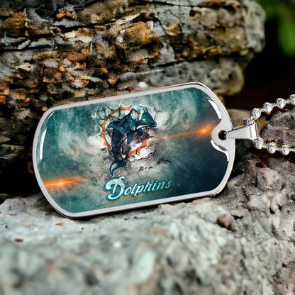 American Football - AFD068 - Miami Dolphins - NFL Football Team - American Football Dog Tag - Military Ball Chain - Luxury Dog Tag