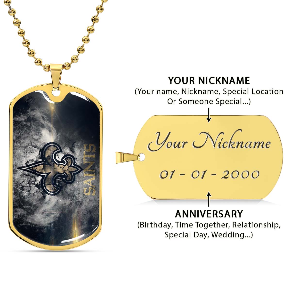 American Football - AFD071 - New Orleans Saints - NFL Football Team - American Football Dog Tag - Military Ball Chain - Luxury Dog Tag