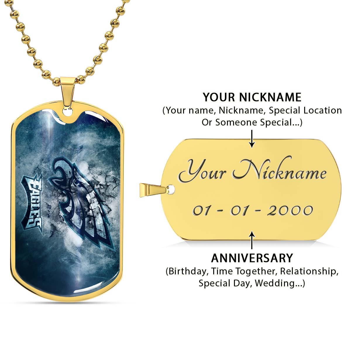 American Football - AFD075 - Philadelphia Eagles - NFL Football Team - American Football Dog Tag - Military Ball Chain - Luxury Dog Tag