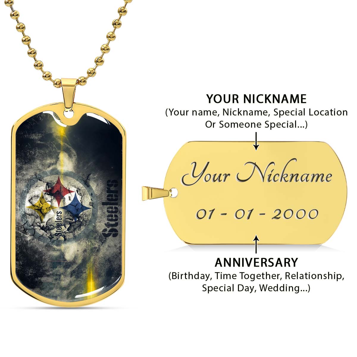American Football - AFD076 - Pittsburgh Steelers - NFL Football Team - American Football Dog Tag - Military Ball Chain - Luxury Dog Tag