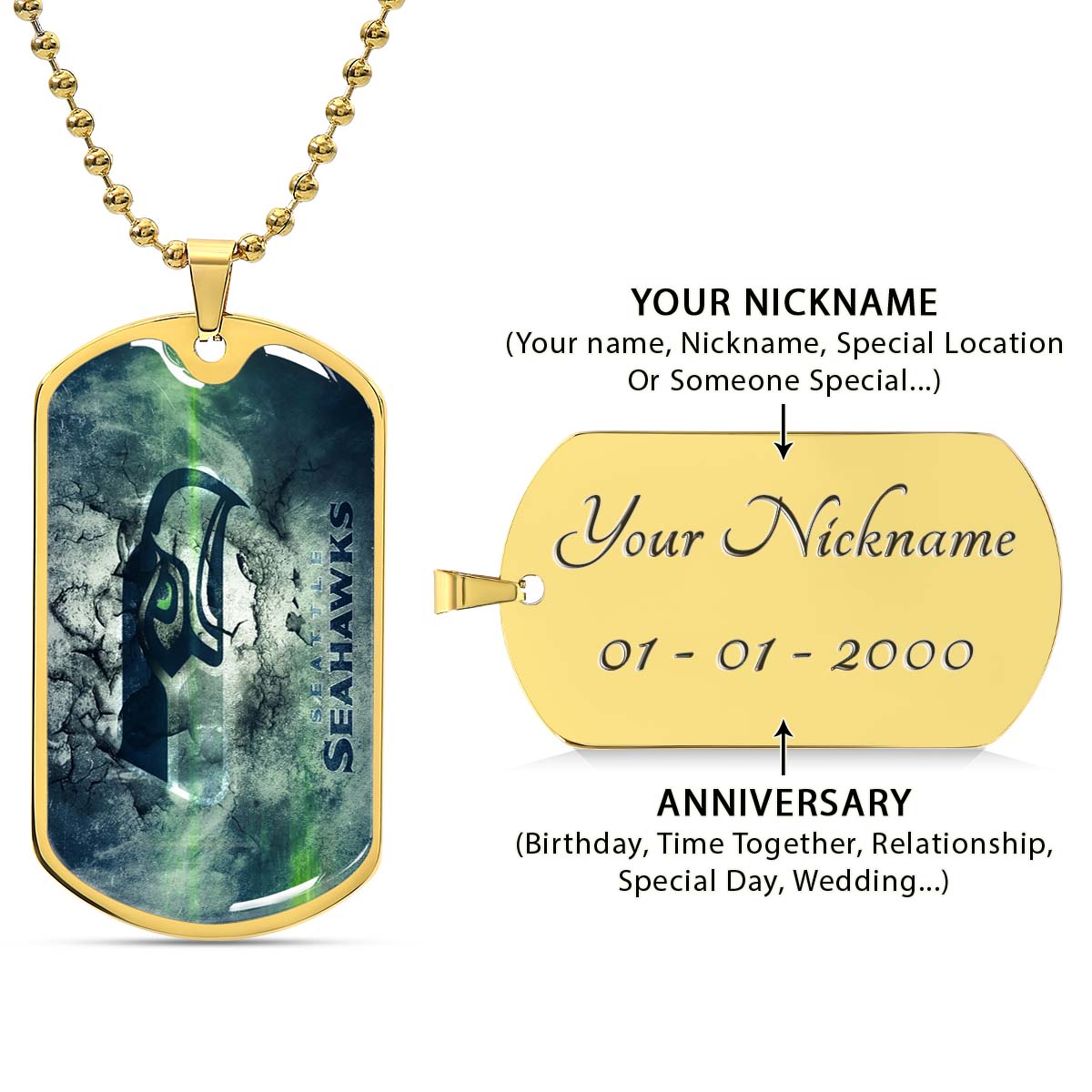 American Football - AFD079 - Seattle Seahawks - NFL Football Team - American Football Dog Tag - Military Ball Chain - Luxury Dog Tag