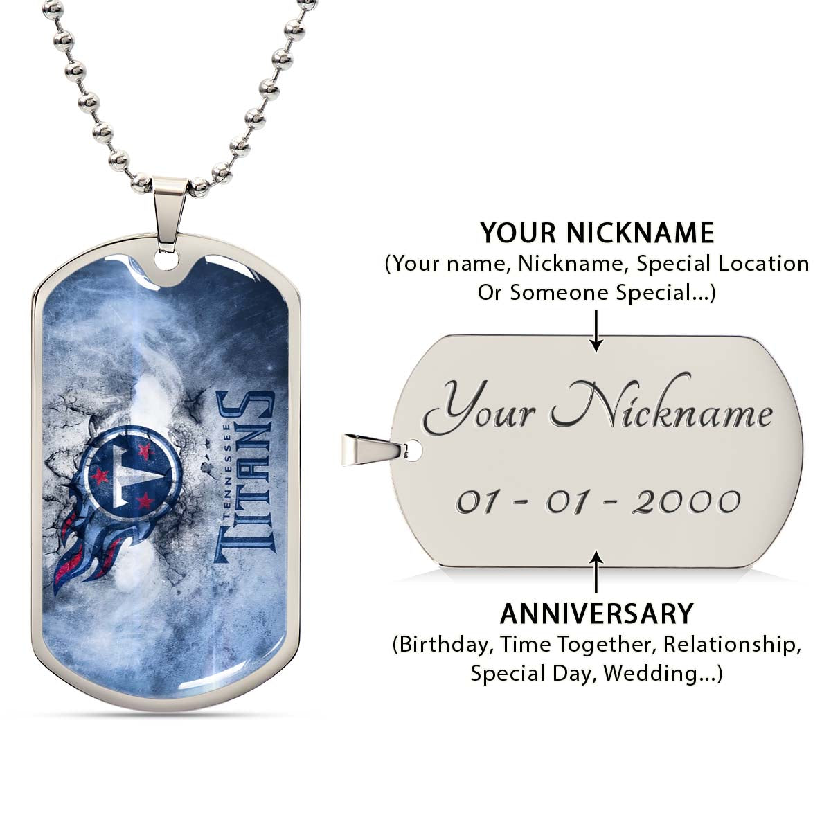 American Football - AFD082 - Tennessee Titans - NFL Football Team - American Football Dog Tag - Military Ball Chain - Luxury Dog Tag