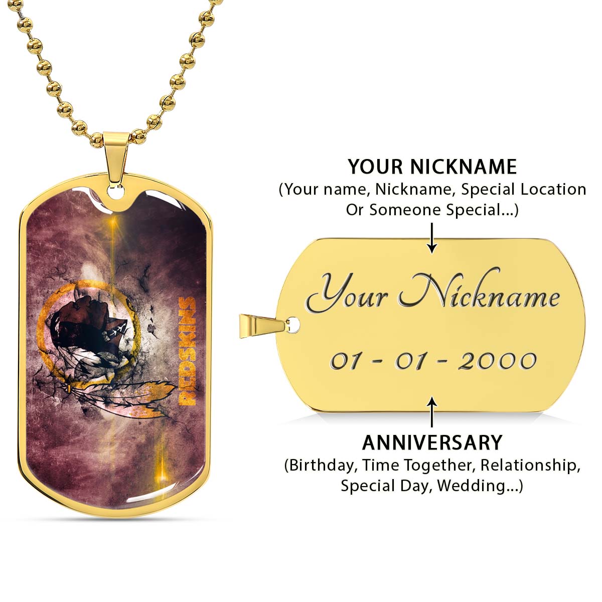 American Football - AFD083 - Washington Redskins - NFL Football Team - American Football Dog Tag - Military Ball Chain - Luxury Dog Tag