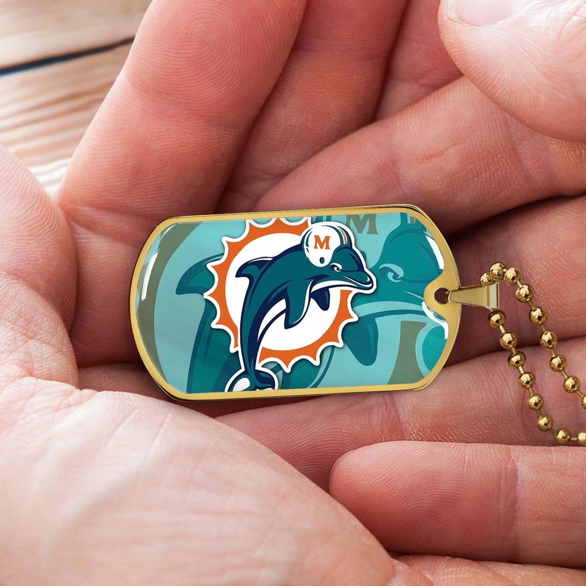 American Football - AFD084 - Miami Dolphins - NFL Football Team - American Football Dog Tag - Military Ball Chain - Luxury Dog Tag