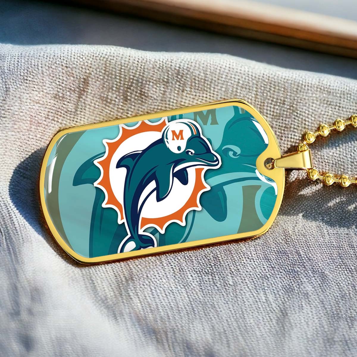 American Football - AFD084 - Miami Dolphins - NFL Football Team - American Football Dog Tag - Military Ball Chain - Luxury Dog Tag