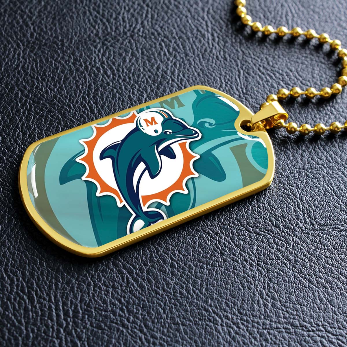American Football - AFD084 - Miami Dolphins - NFL Football Team - American Football Dog Tag - Military Ball Chain - Luxury Dog Tag
