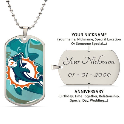 American Football - AFD084 - Miami Dolphins - NFL Football Team - American Football Dog Tag - Military Ball Chain - Luxury Dog Tag