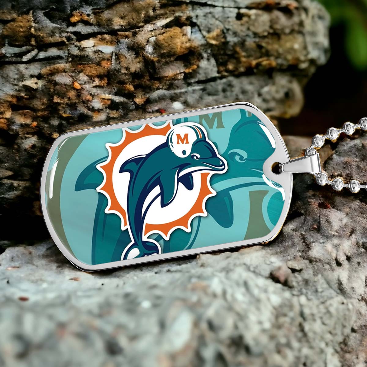 American Football - AFD084 - Miami Dolphins - NFL Football Team - American Football Dog Tag - Military Ball Chain - Luxury Dog Tag