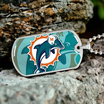 American Football - AFD084 - Miami Dolphins - NFL Football Team - American Football Dog Tag - Military Ball Chain - Luxury Dog Tag