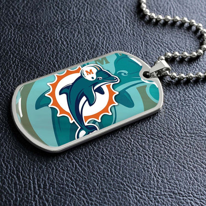 American Football - AFD084 - Miami Dolphins - NFL Football Team - American Football Dog Tag - Military Ball Chain - Luxury Dog Tag
