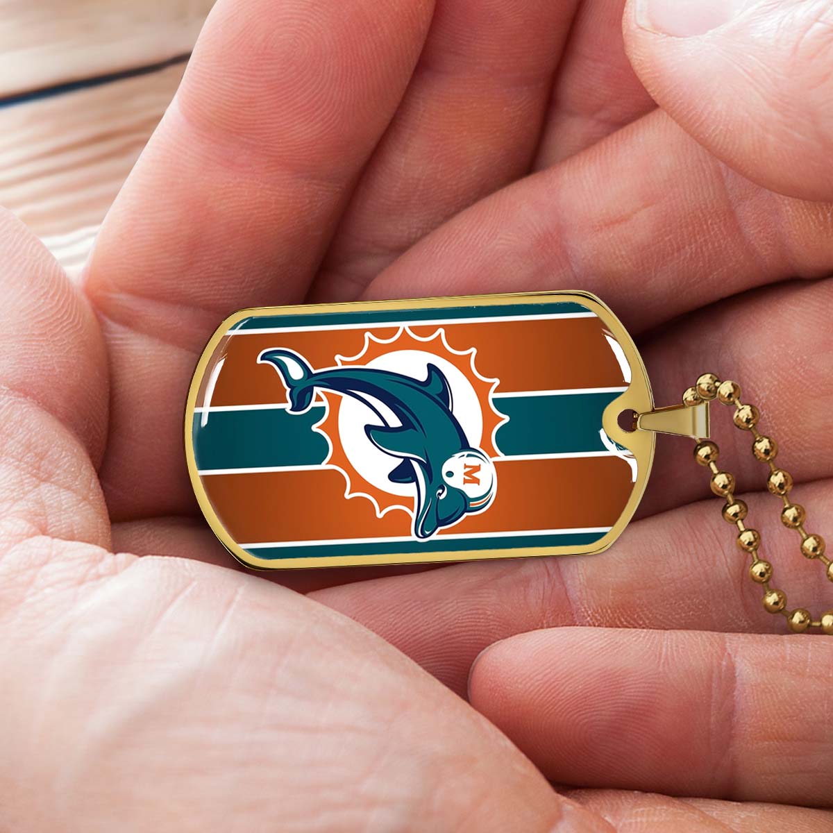 American Football - AFD086 - Miami Dolphins - NFL Football Team - American Football Dog Tag - Military Ball Chain - Luxury Dog Tag