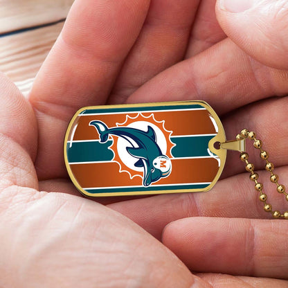 American Football - AFD086 - Miami Dolphins - NFL Football Team - American Football Dog Tag - Military Ball Chain - Luxury Dog Tag