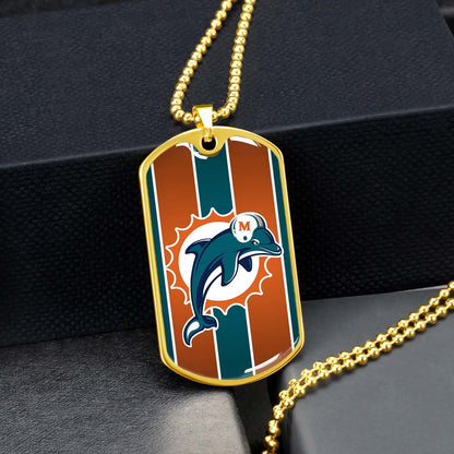 American Football - AFD086 - Miami Dolphins - NFL Football Team - American Football Dog Tag - Military Ball Chain - Luxury Dog Tag