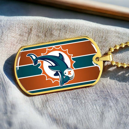 American Football - AFD086 - Miami Dolphins - NFL Football Team - American Football Dog Tag - Military Ball Chain - Luxury Dog Tag