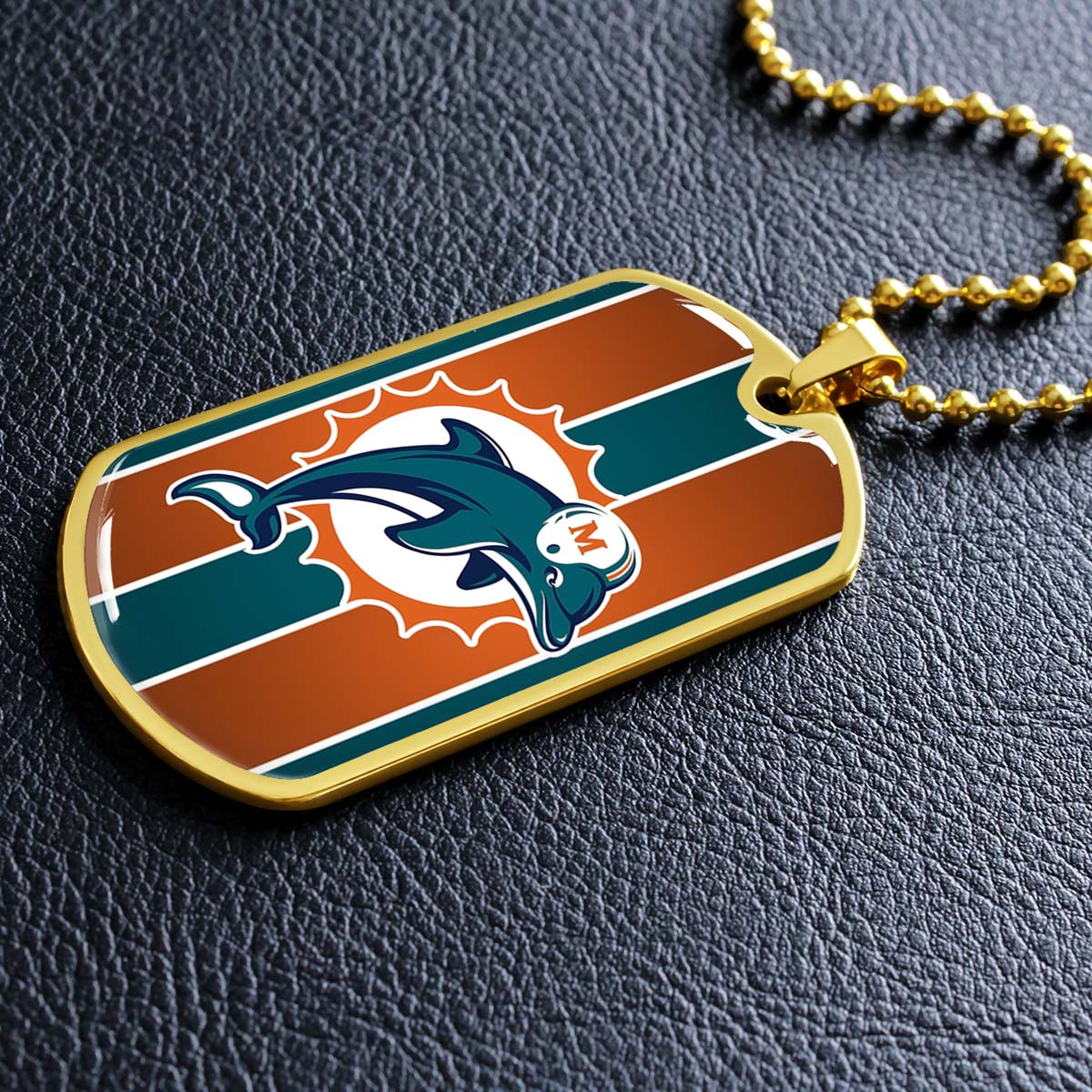 American Football - AFD086 - Miami Dolphins - NFL Football Team - American Football Dog Tag - Military Ball Chain - Luxury Dog Tag