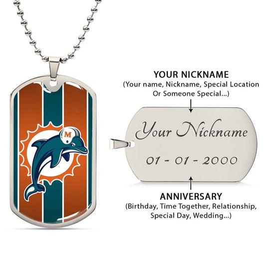 American Football - AFD086 - Miami Dolphins - NFL Football Team - American Football Dog Tag - Military Ball Chain - Luxury Dog Tag